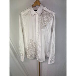 J. Campbell Los Angeles White Embroidered Button-Up Shirt L 100% Cotton